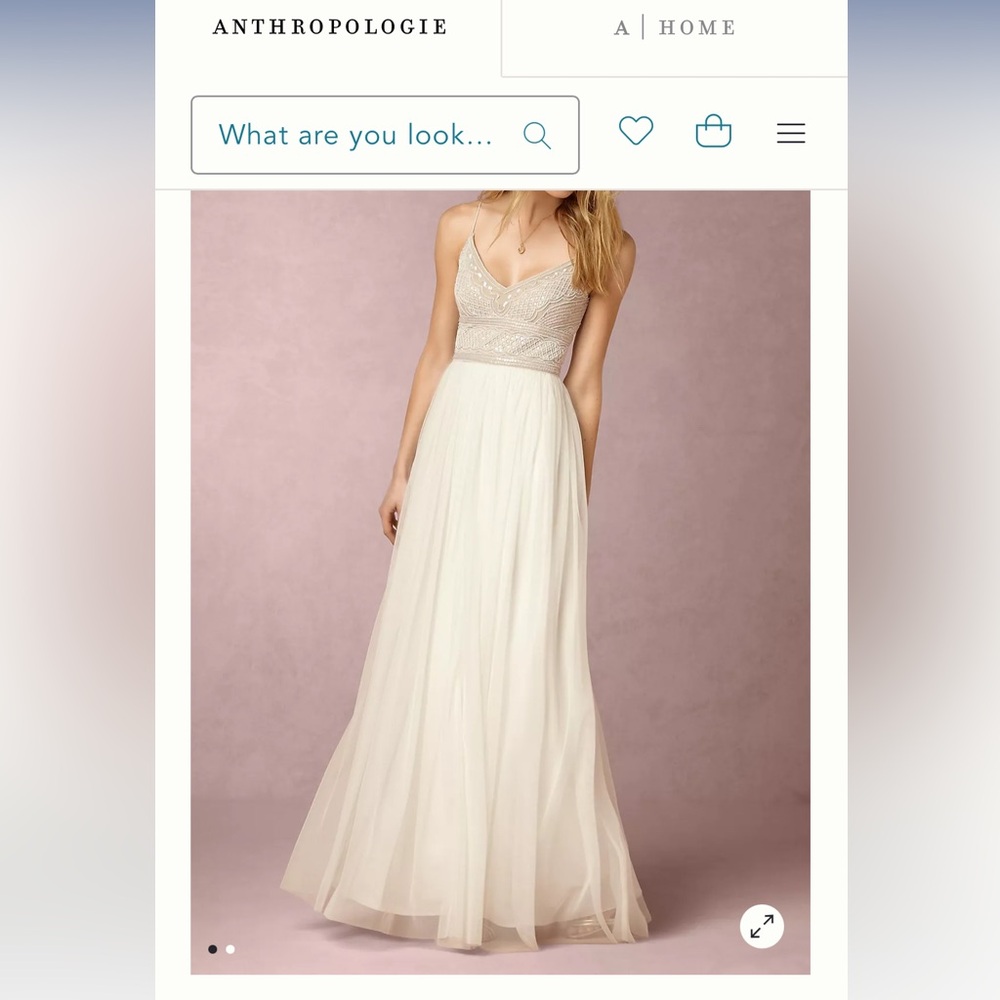 Anthropologie Adrianna Papell Ivory Beaded Bodice Tulle Wedding Dress
